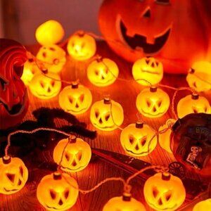 Pumpkin Lantern Small String Lights Halloween Themed Ambience Decorations